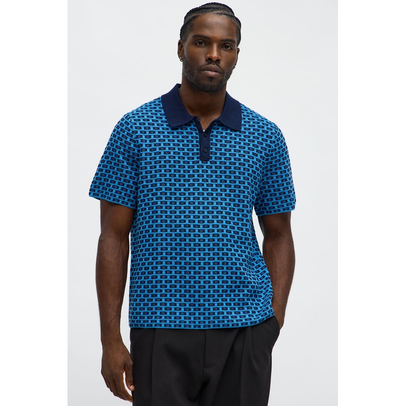 Amalfi Coastline Textured Polo – Blue/combo