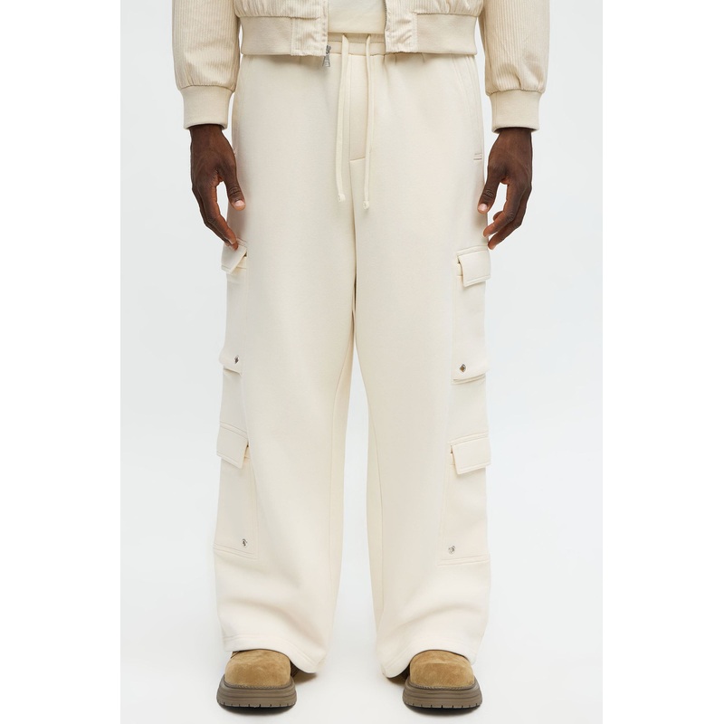 Baggy Eyelet Cargo Sweatpants – Cream