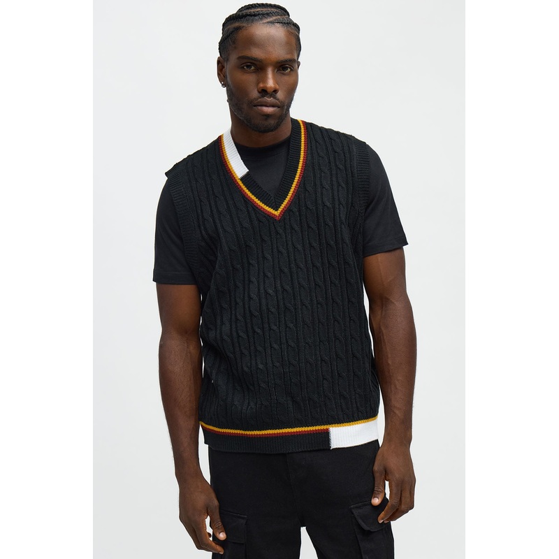Rowen Cable Knit Sweater Vest – Black/combo