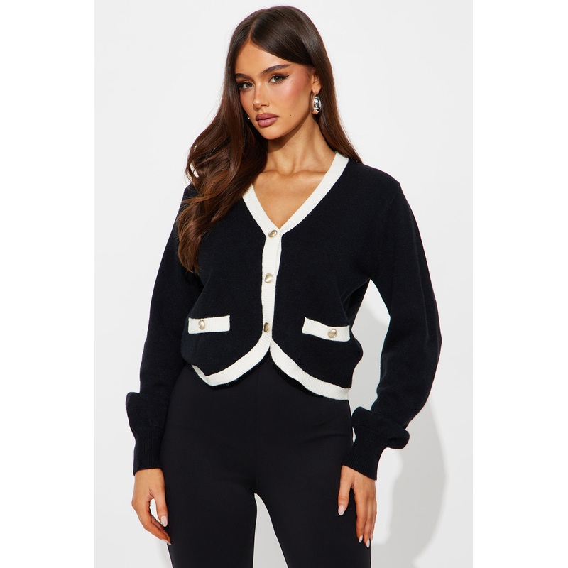 Aurora Hardware Contrast Cardigan – Black/combo