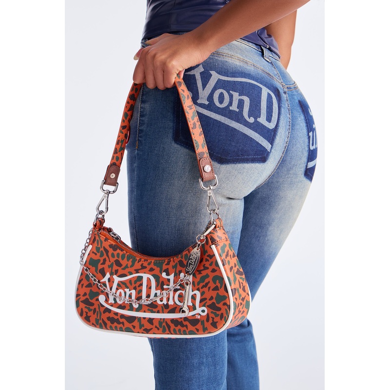 Drop Zone Camouflage Faux Leather Von Dutch Shoulder Bag – Orange/combo