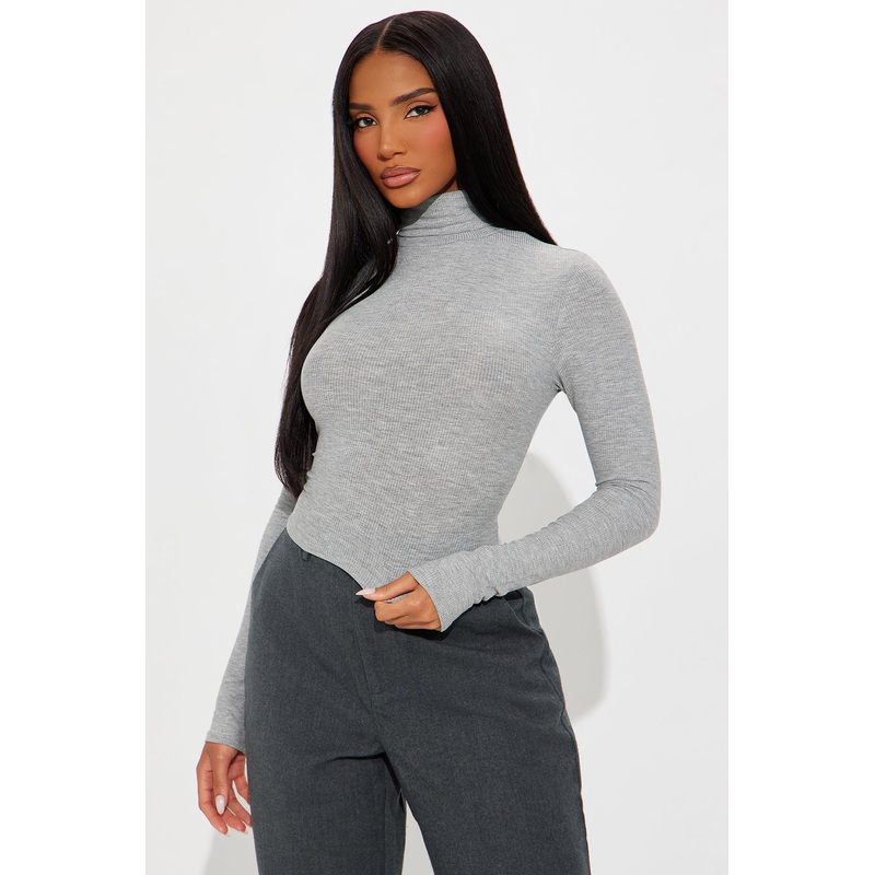 Nayla Turtleneck Long Sleeve Crop Top – Heather Grey
