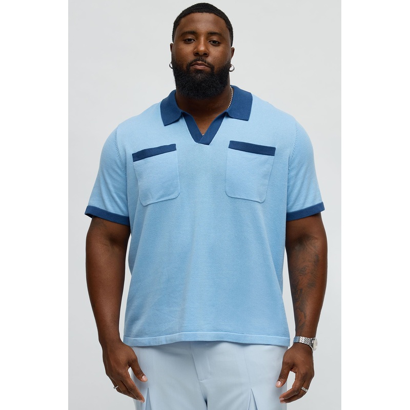 Oversized Exaggerated Pockets Lounge Polo – Blue/combo