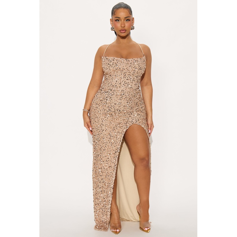 Wild Soul Sequin Maxi Dress – Gold