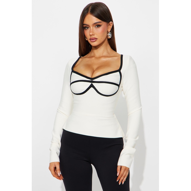 Zire Contrast Trim Bandage Top – Cream/combo