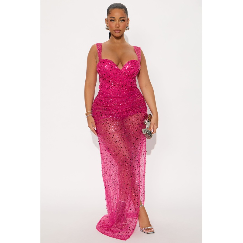 Alani Sequin Beaded Gown – Magenta