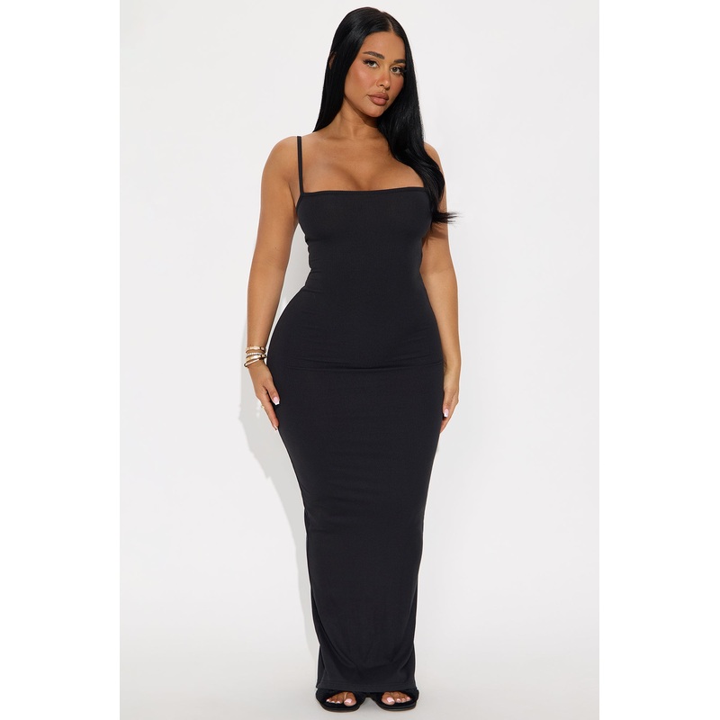 Back In Bed Ribbed Maxi PJ Sleep Dress – Black