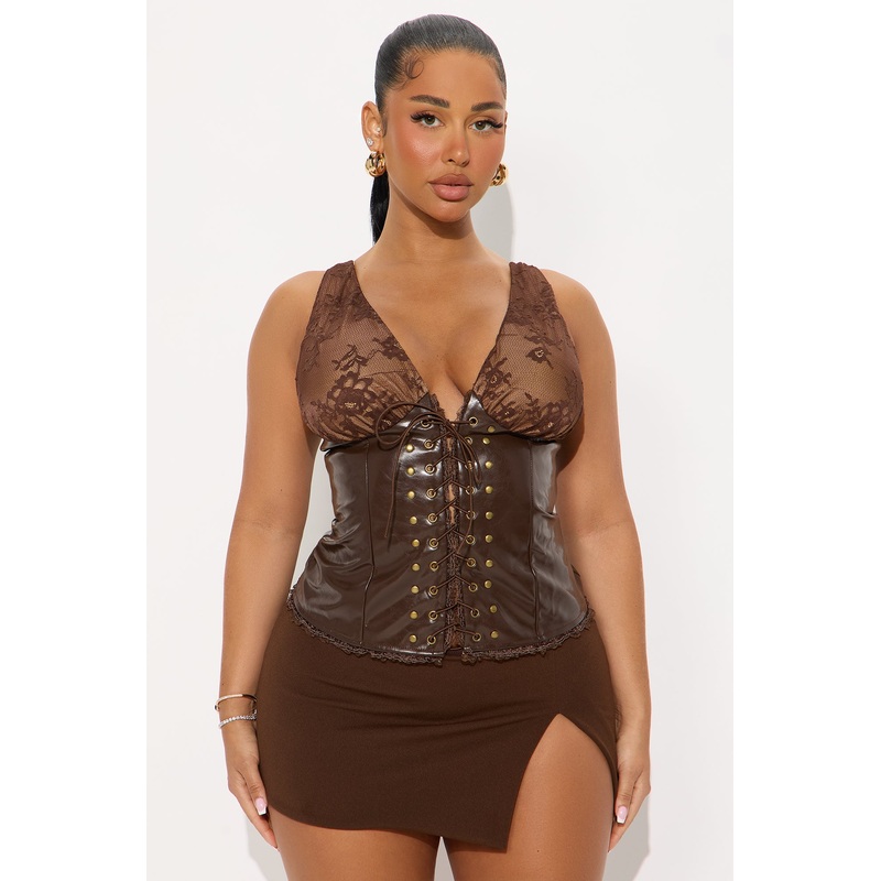 Calida Faux Leather Corset Top – Brown