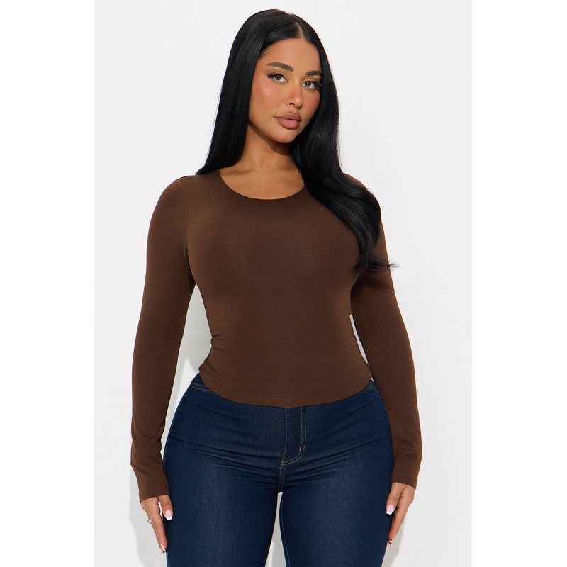 Gianna Double Lined Long Sleeve Top – Brown