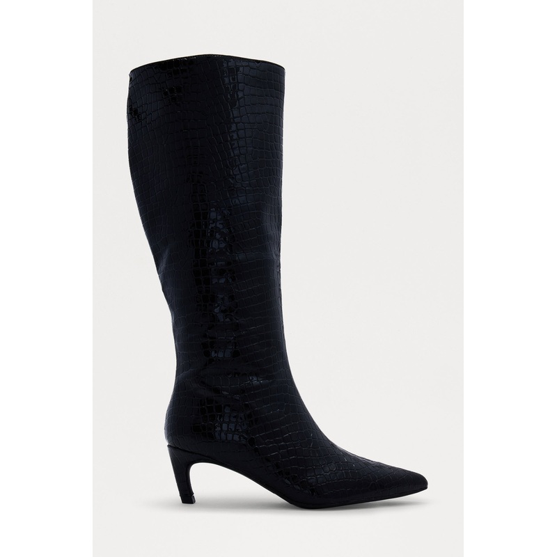 Scottland Croc Knee High Boots – Black