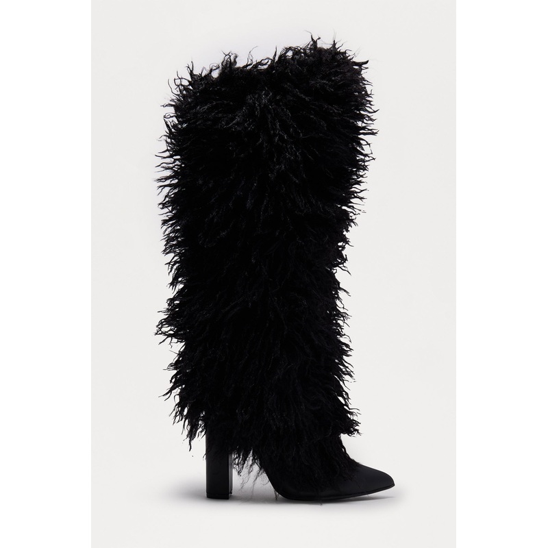 SoHo Faux Fur Overlay Boots – Black