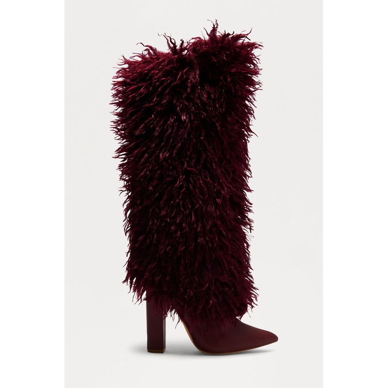 SoHo Faux Fur Overlay Boots – Burgundy
