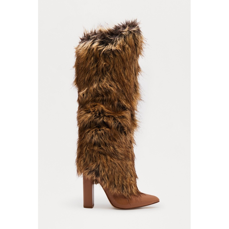 SoHo Faux Fur Overlay Boots – Natural