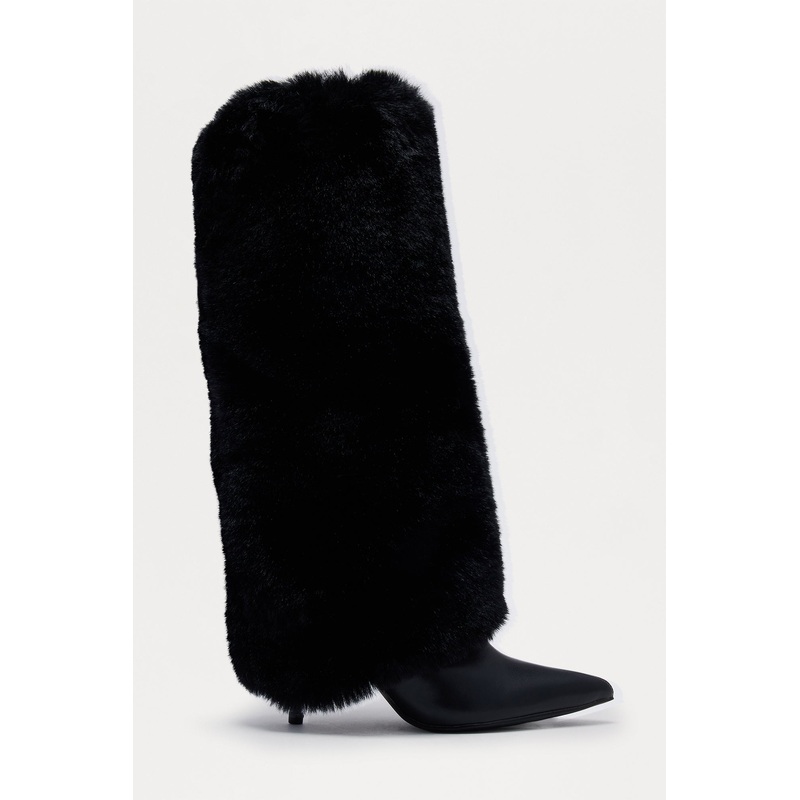 Southampton Faux Fur Overlay Boots – Black