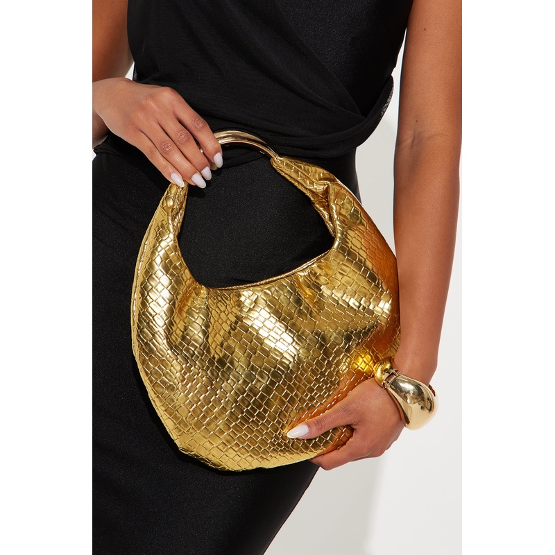 Staple Piece Woven Faux Leather Satchel Handbag – Gold