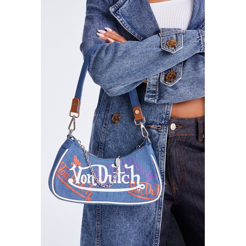 Washed And Worn Denim Von Dutch Shoulder Bag – Denim
