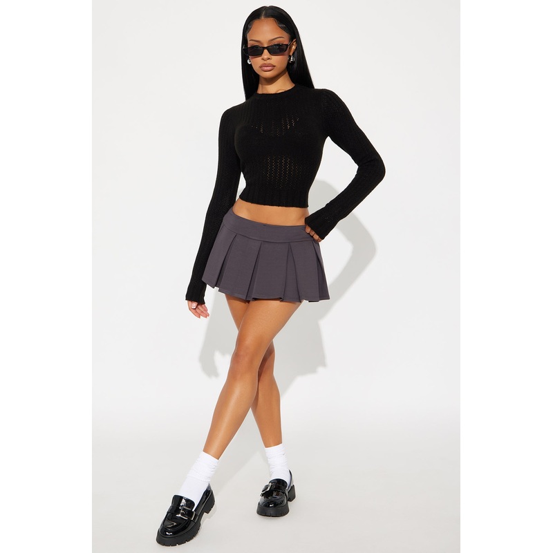 When Good Meets Bad Pleated Micro Mini Skirt – Charcoal