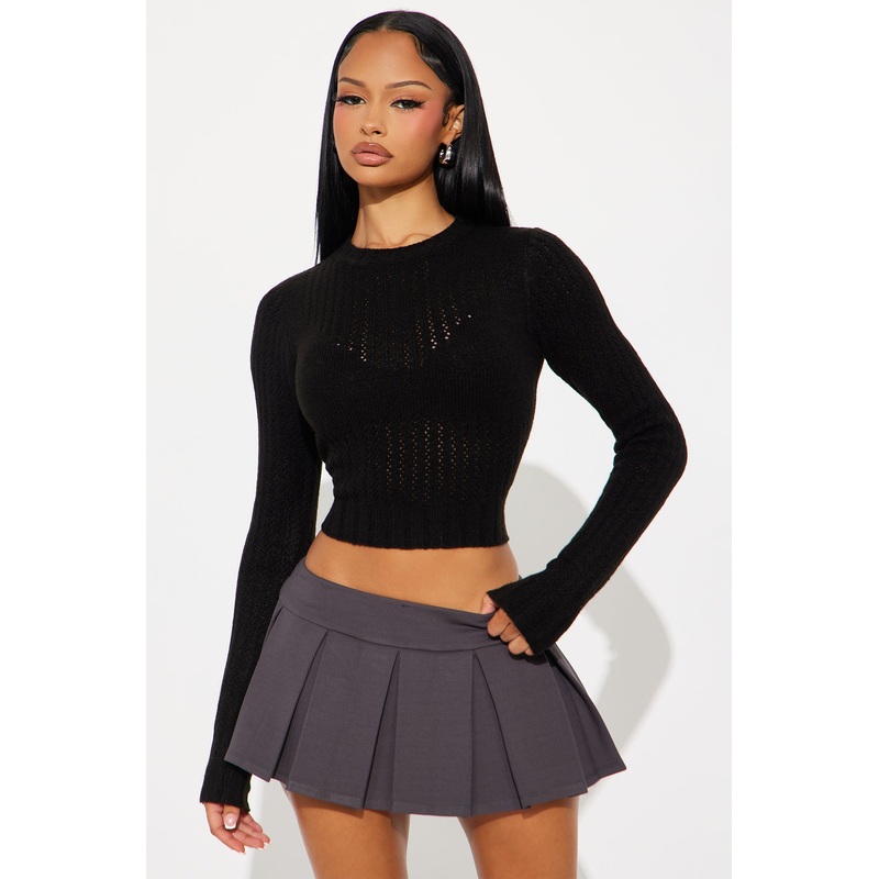 A Little Chilly Pointelle Sweater – Black