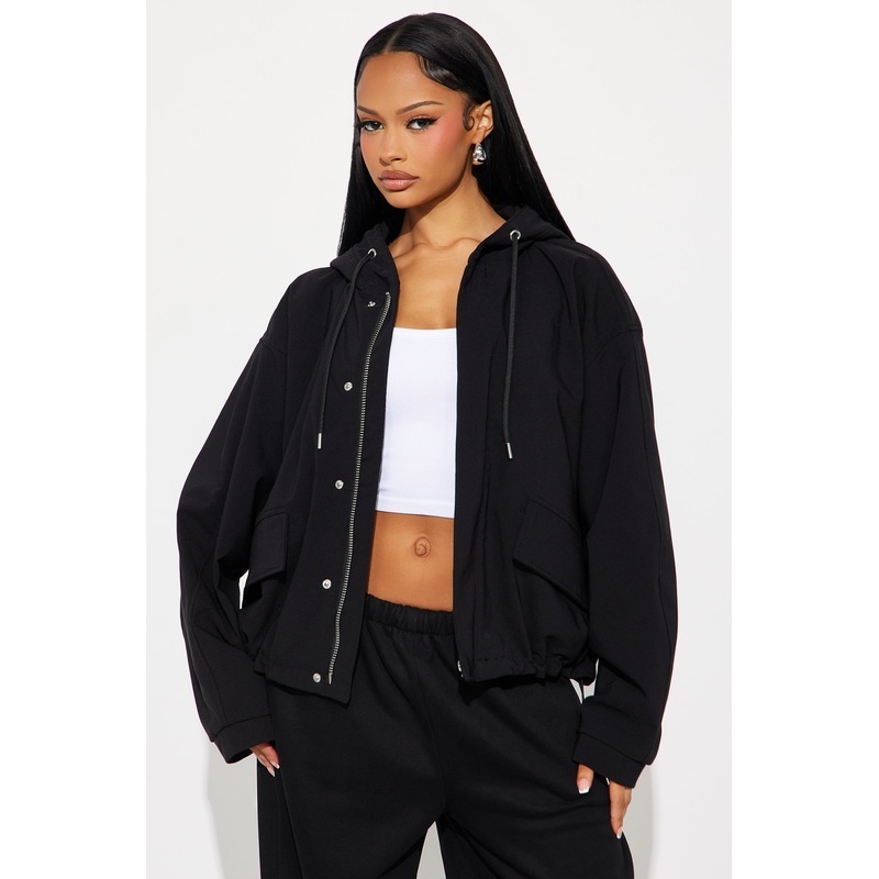 Aiden Nylon Blend Hooded Jacket – Black