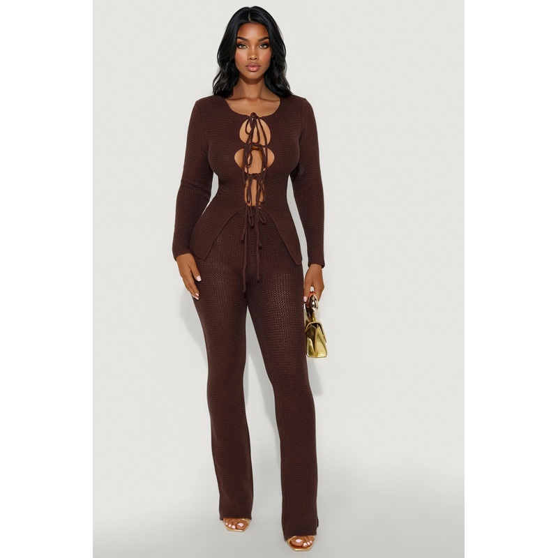Annabelle Sweater Cardigan Pant Set – Chocolate