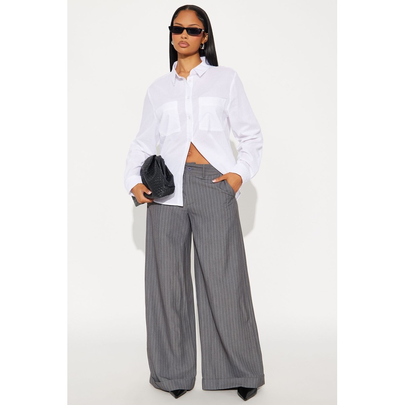Bossed Up Cuffed Pinstripe Trouser Pant 32 – Charcoal