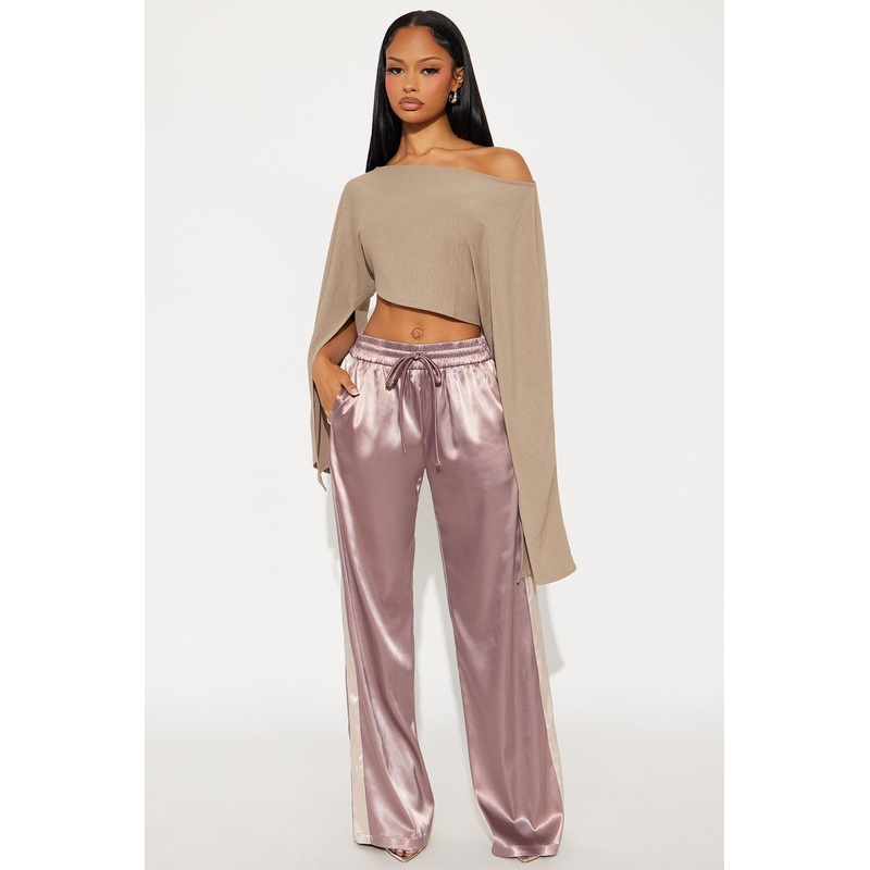 Bossed Up Satin Wide Leg Pant 33 – Mocha/combo