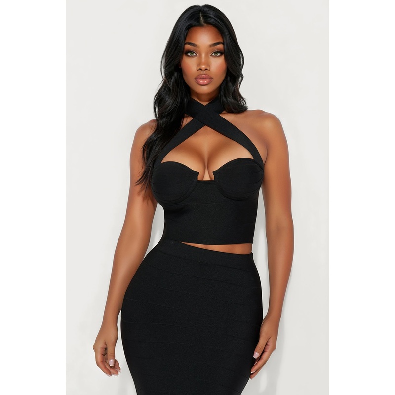 Briar Criss Cross Bandage Corset Top – Black