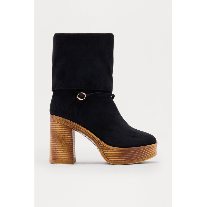 Caliste Buckle Overlay Booties – Black