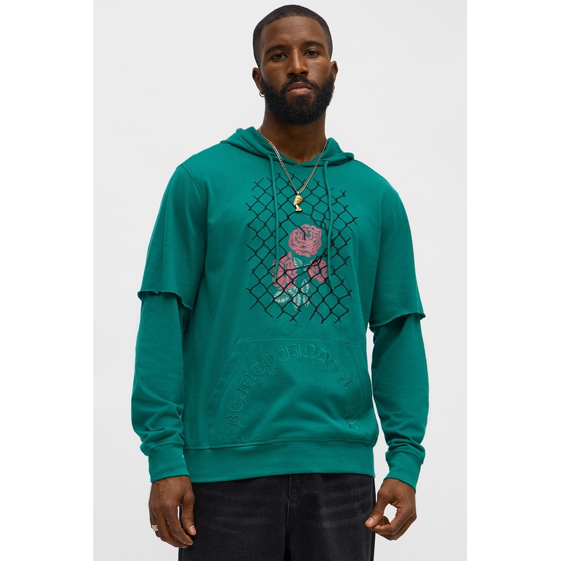 Graphic Hooded Twofer Shirt – Green
