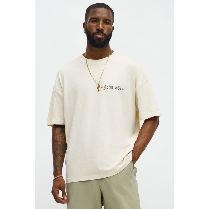 John 6 Verse 54 Oversized Short Sleeve Tee – Cream