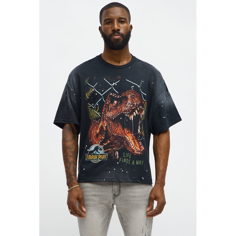 Jurassic Park Boxy Vintage Short Sleeve Tee – Black Wash