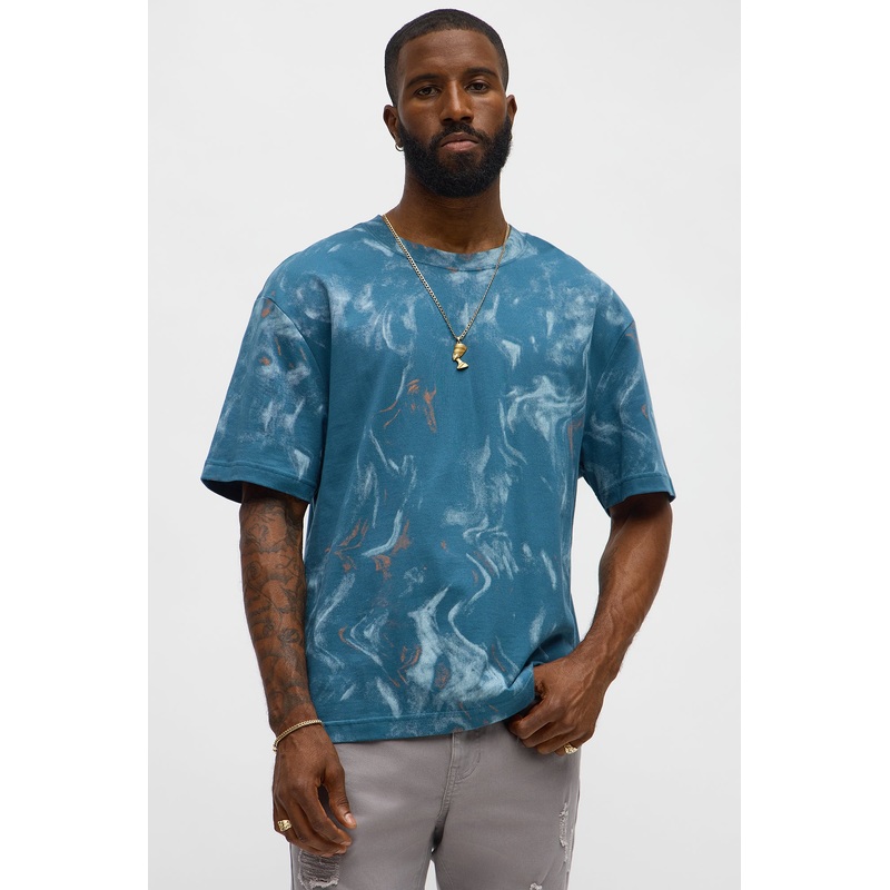 Marble Print Relaxed Tee – Blue/combo