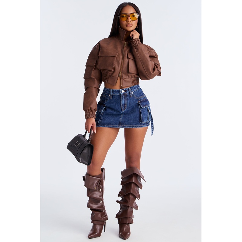 Set New Limits Denim Cargo Mini Skirt – Dark Wash