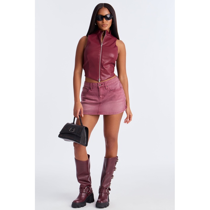 The Ultimate Denim Micro Mini Skirt – Burgundy