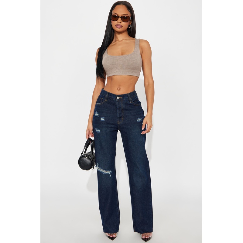 Topanga 90’s Ripped Straight Leg Jeans – Dark Denim