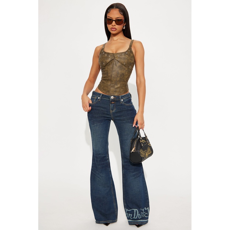Von Dutch Tinted Low Rise Flare Jeans – Vintage Wash