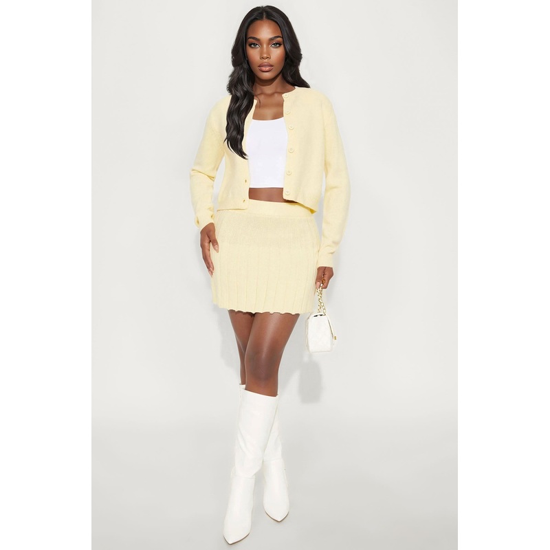 All Prepped Up Sweater Cardigan Mini Skirt Set – Yellow