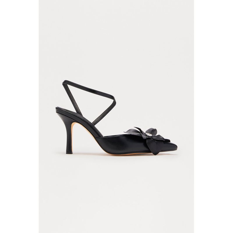 Bouquet Flower Slingback Pumps – Black