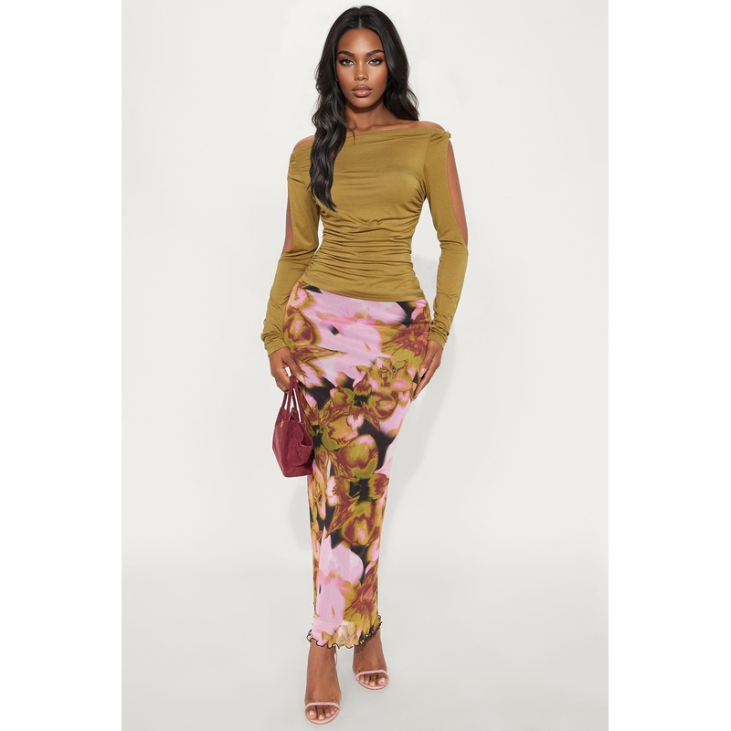 Drew Long Sleeve Off Shoulder Top – Olive