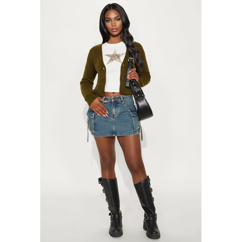 Set New Limits Denim Cargo Mini Skirt – Vintage Wash