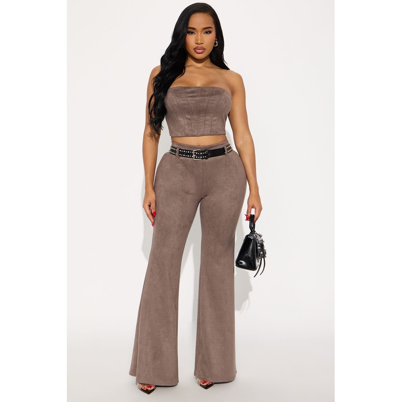 Aliyah Faux Suede 3 Peice Pant Set – Charcoal
