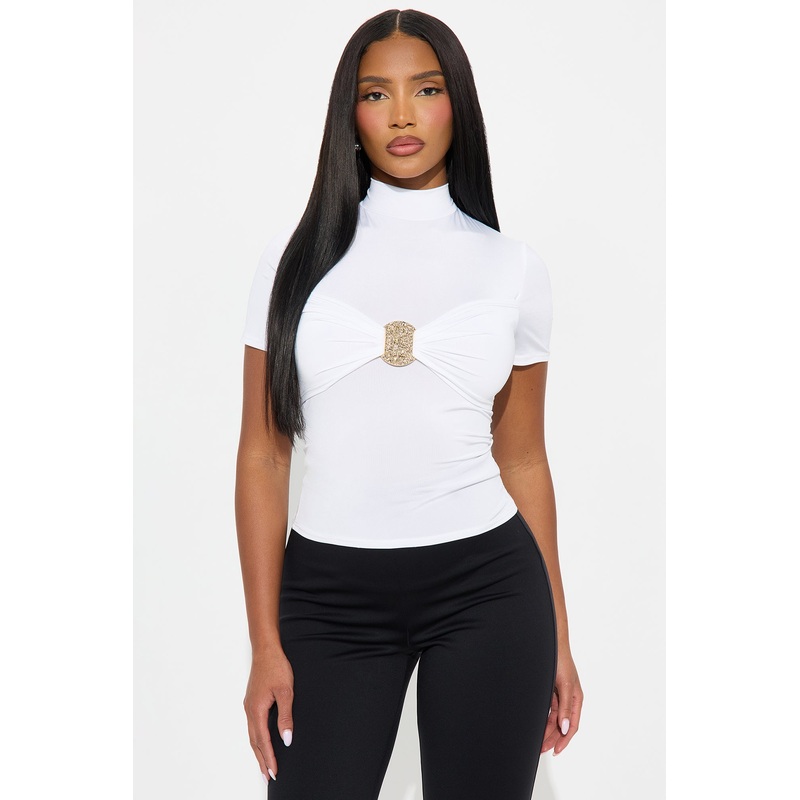 Harper Mock Neck Top – White