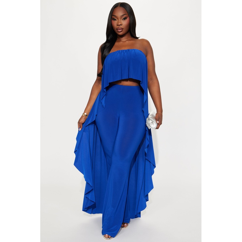 Alicia Strapless Flare Leg Pant Set – Royal