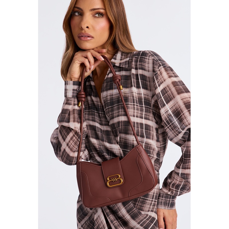 Baddie Knotted Faux Leather Handbag – Brown