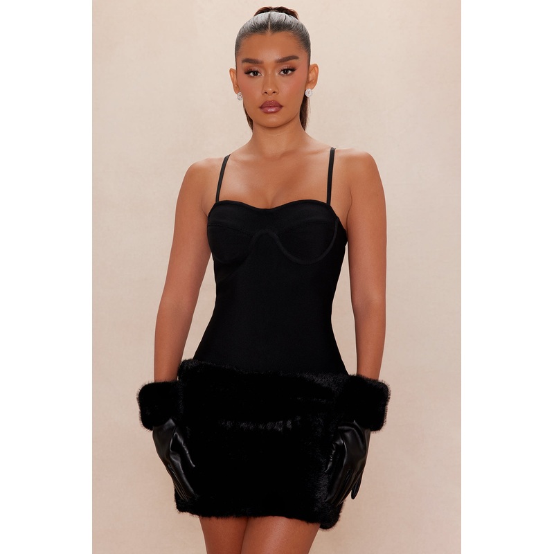 Cleo Fur Bandage Mini Dress – Black
