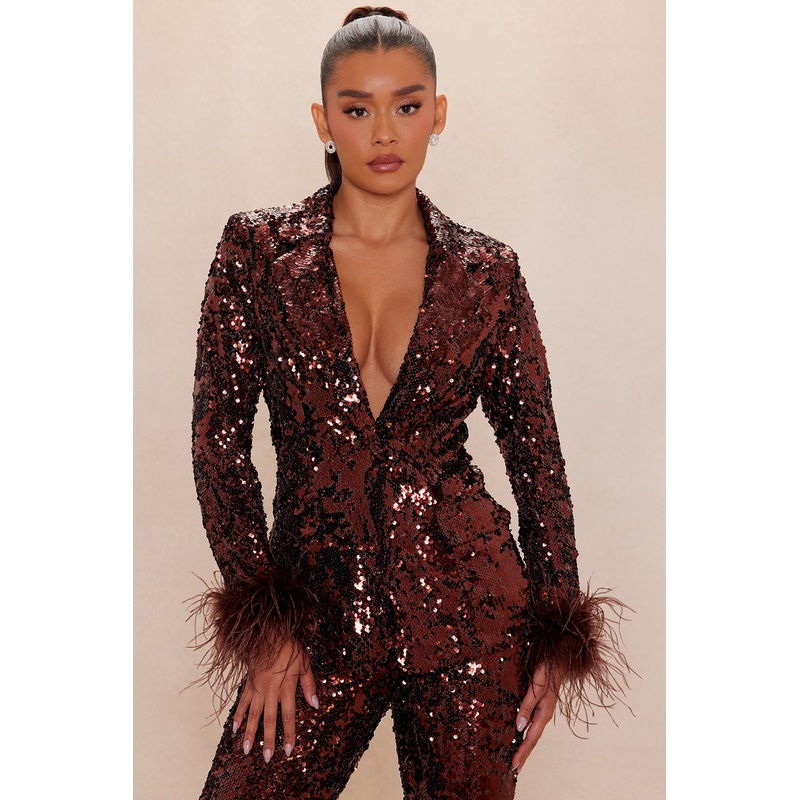 Dania Sequin Feather Blazer – Bronze