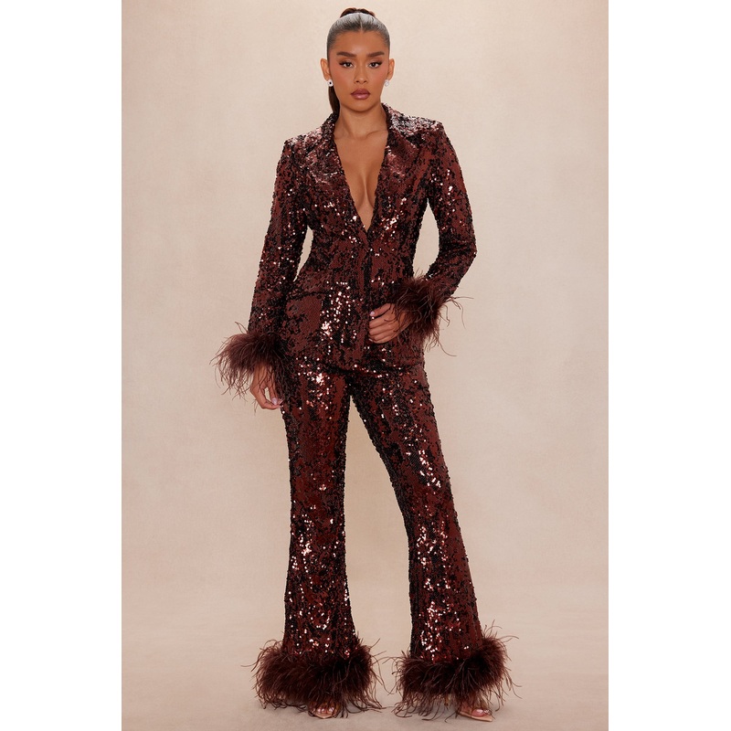 Dania Sequin Feather Pant – Bronze