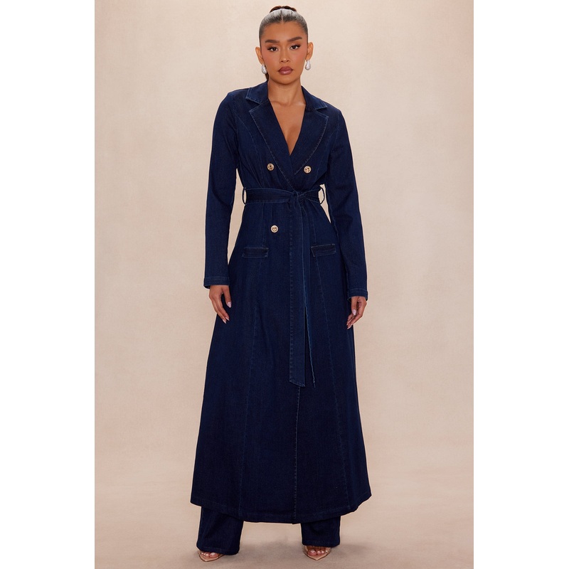 Daniella Denim Coat Pant Set – Dark Wash