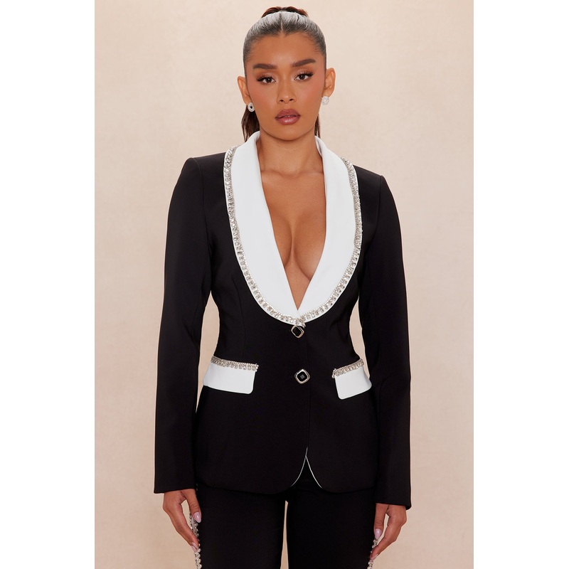 Riannon Rhinestone Embellished Blazer – Black/White