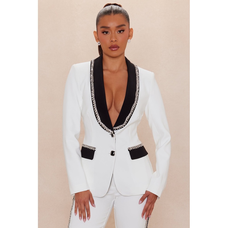 Riannon Rhinestone Embellished Blazer – White/Black